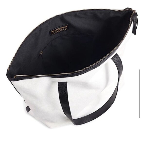 Walter Baker NWT Carly Canvas and Vegan Leather Tote Shoulder Bag White Zip Top - Picture 6 of 10